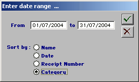 reciepts report selection